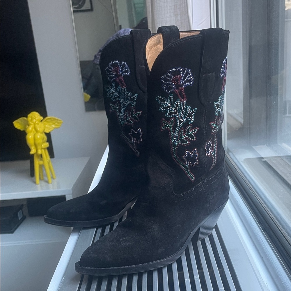 Isabel Marant Embroidered Black Western Boots - Picture 2 of 11